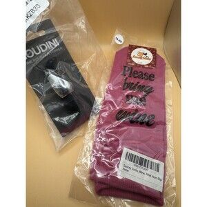 Pink wine novelty socks & Houdini pourer/stopper⁠